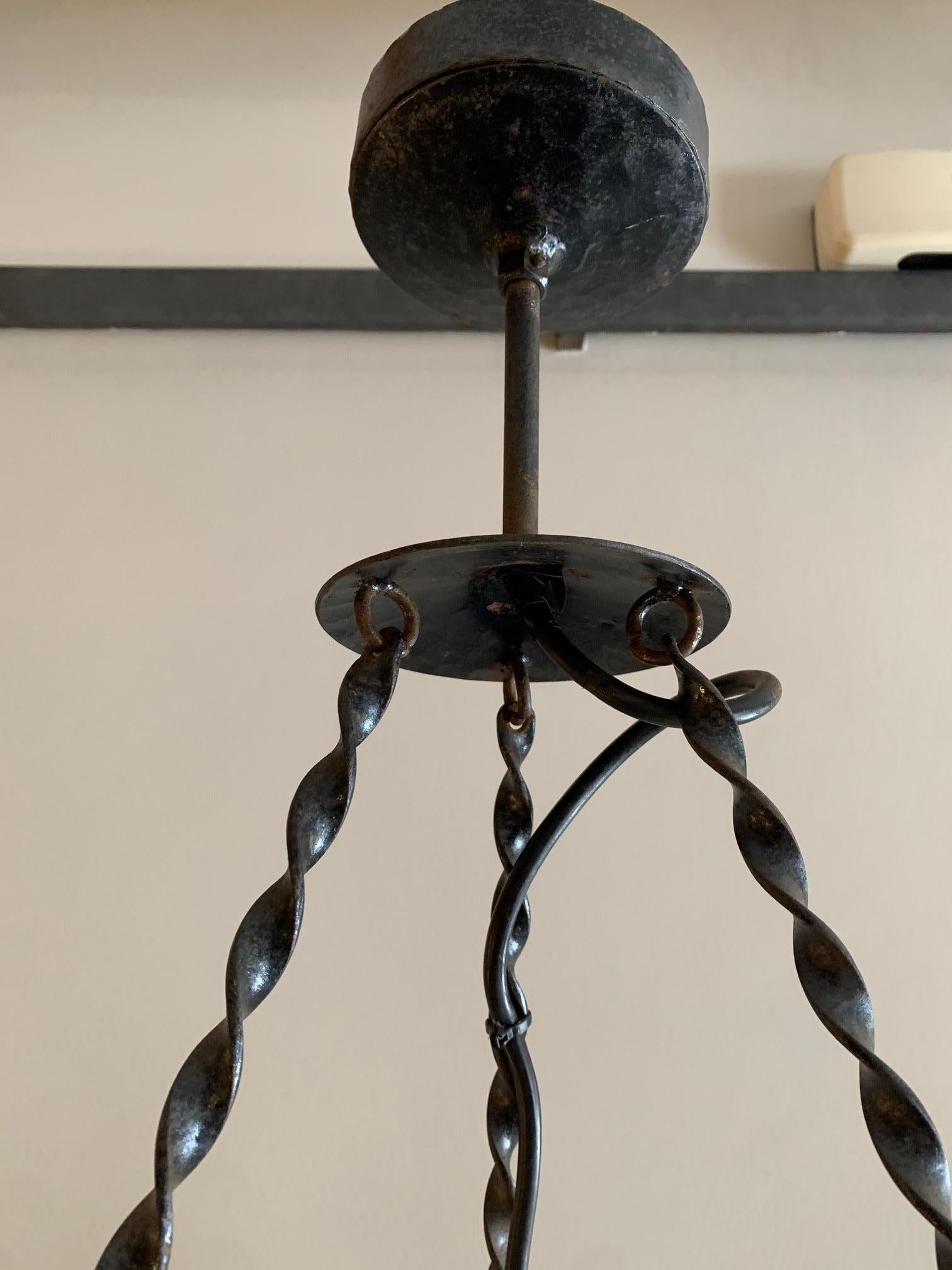 Mid Century Swedish Ceiling Lamp in Iron and Glass For Sale 2