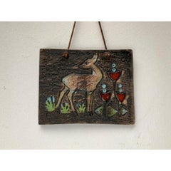 Mid-Century Swedish Ceramic Deer Motif Wall Plaque Tile by Eivor Lang, 1960s