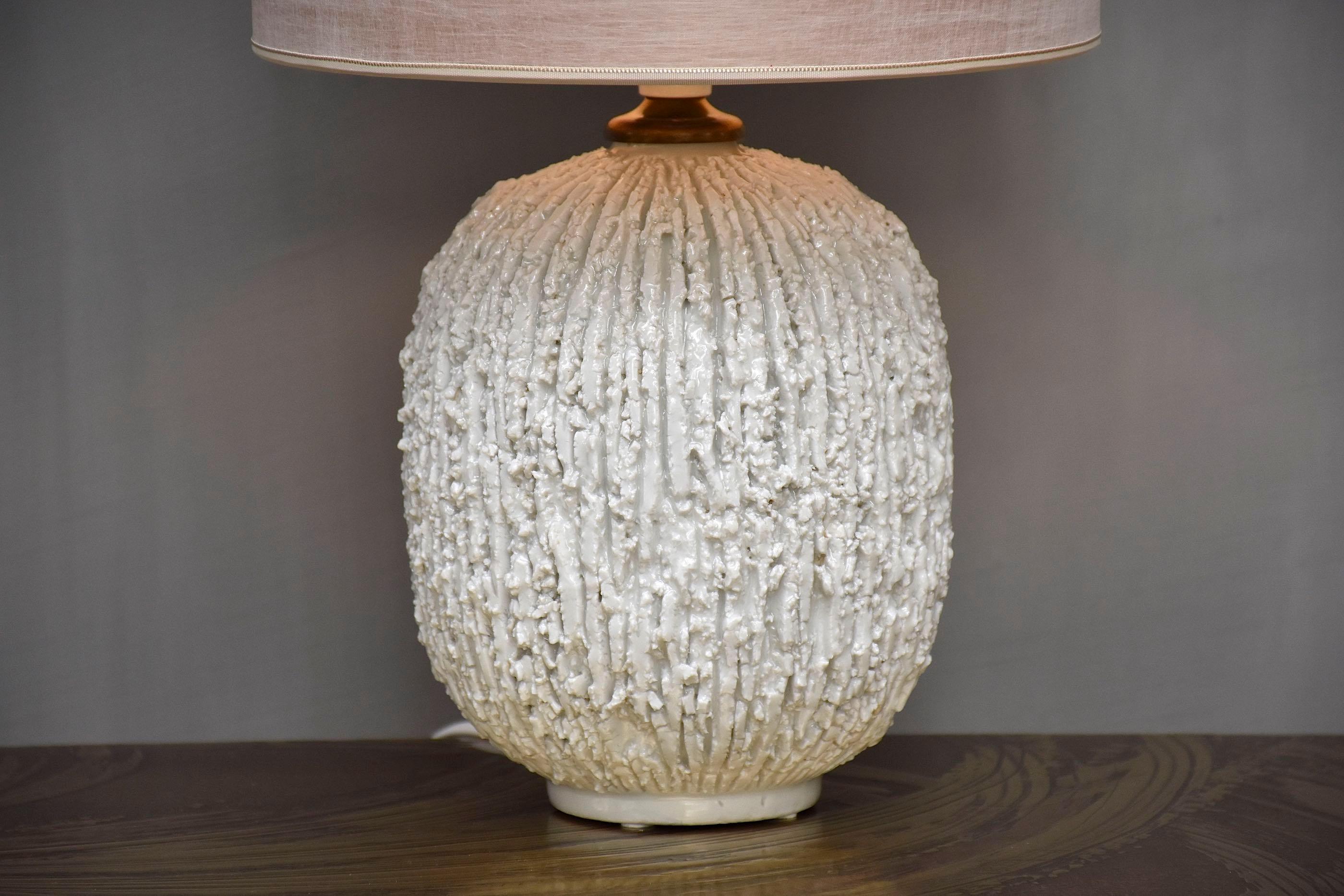 Glazed Mid-century Swedish ceramic table lamp 'Chamotte' by Gunnar Nylund For Sale