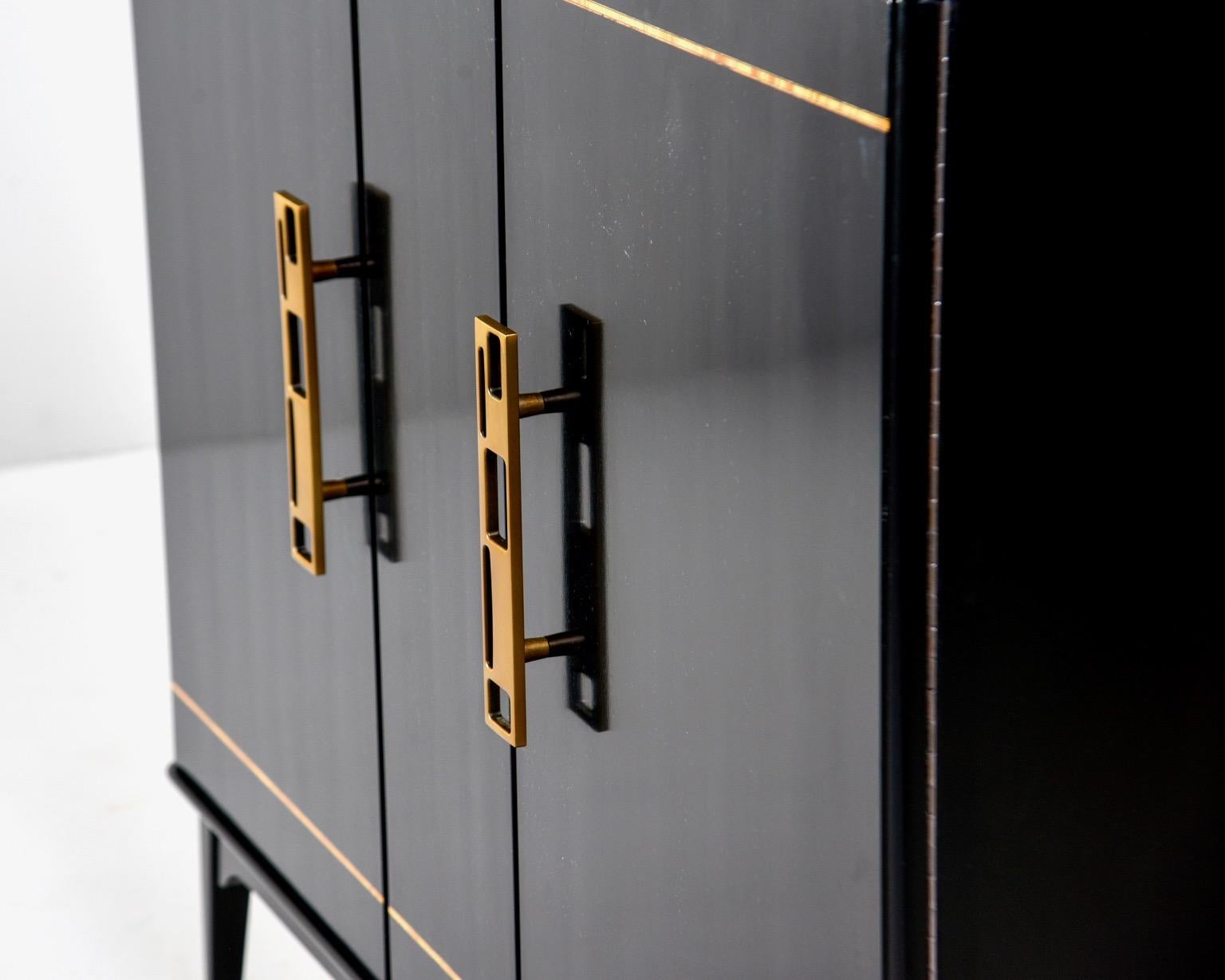 Midcentury Swedish Ebonized Two-Door Cabinet with New Brass Hardware 5