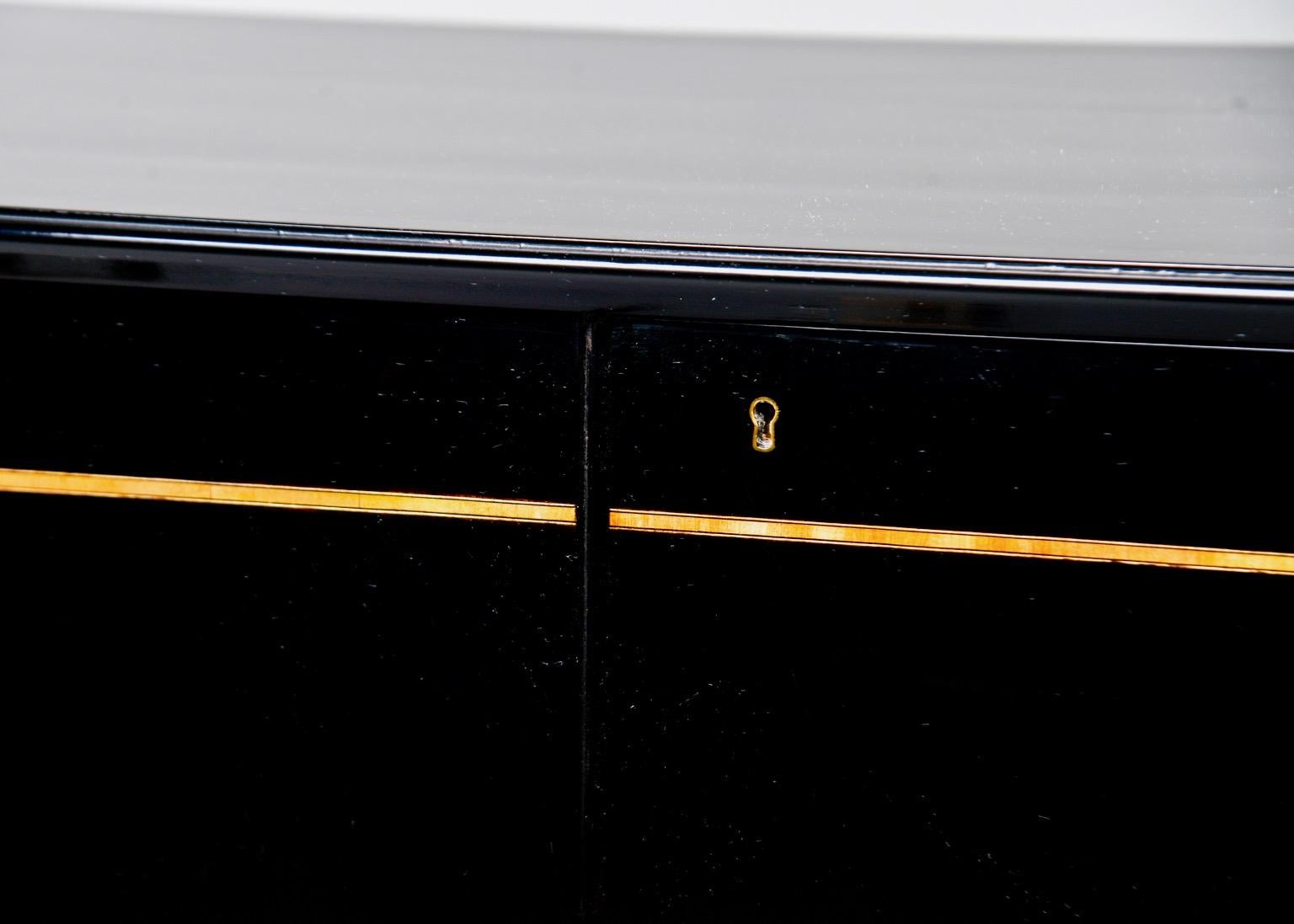 Mid-Century Modern Midcentury Swedish Ebonized Two-Door Cabinet with New Brass Hardware