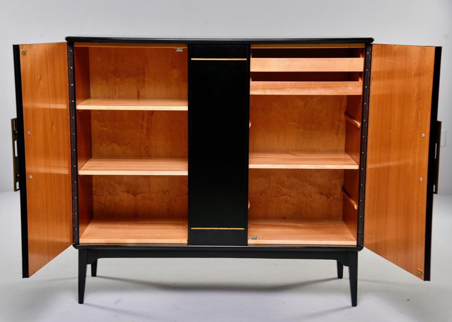 Midcentury Swedish Ebonized Two-Door Cabinet with New Brass Hardware In Good Condition In Troy, MI