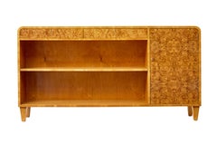 Mid century Swedish elm and burr sideboard bookcase