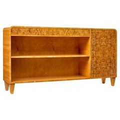 Mid century Swedish elm and burr sideboard bookcase
