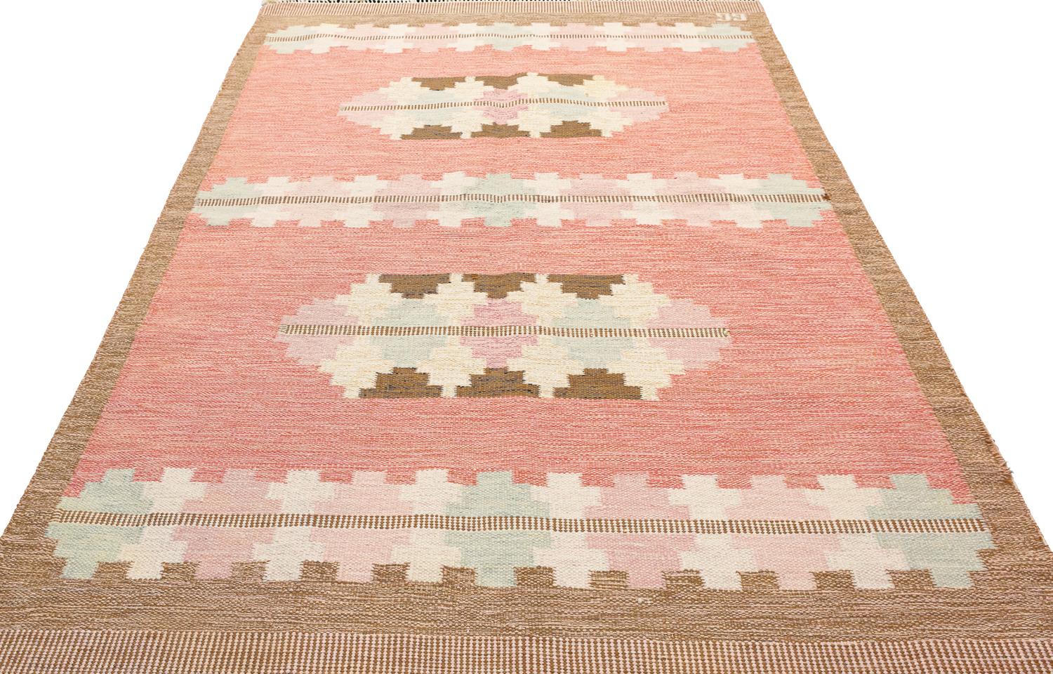 Mid-Century Swedish Flat-Weave Kilim by Gitt Grannsjo Carlsson, ca. 1950 In Good Condition For Sale In Ferrara, IT