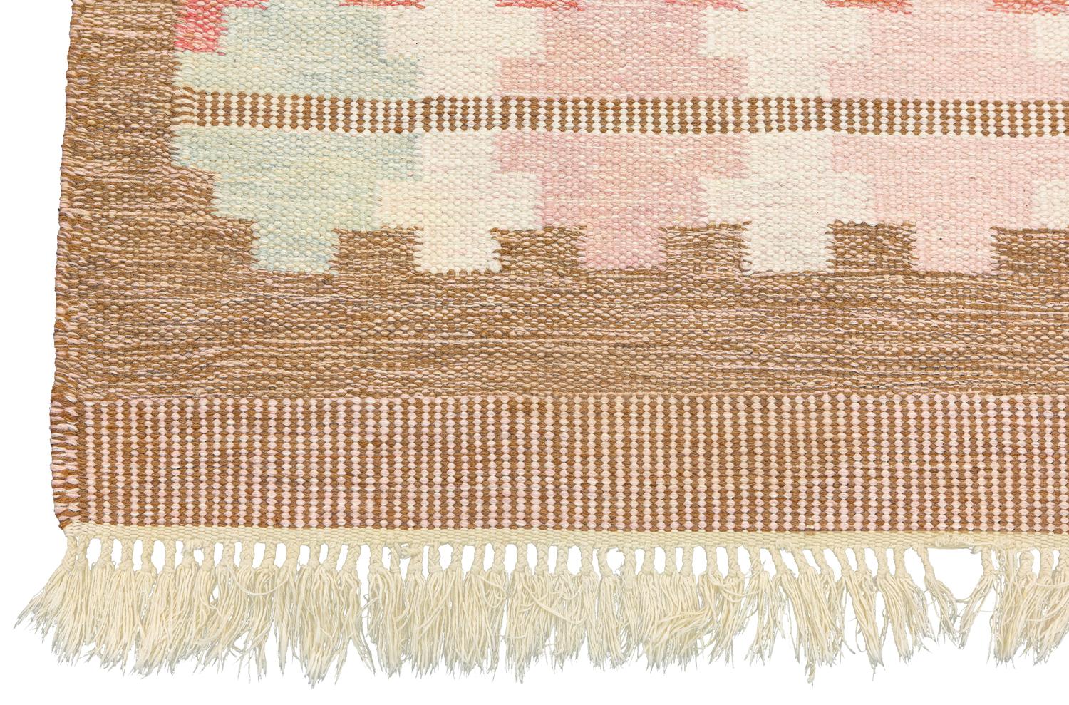 Wool Mid-Century Swedish Flat-Weave Kilim by Gitt Grannsjo Carlsson, ca. 1950 For Sale