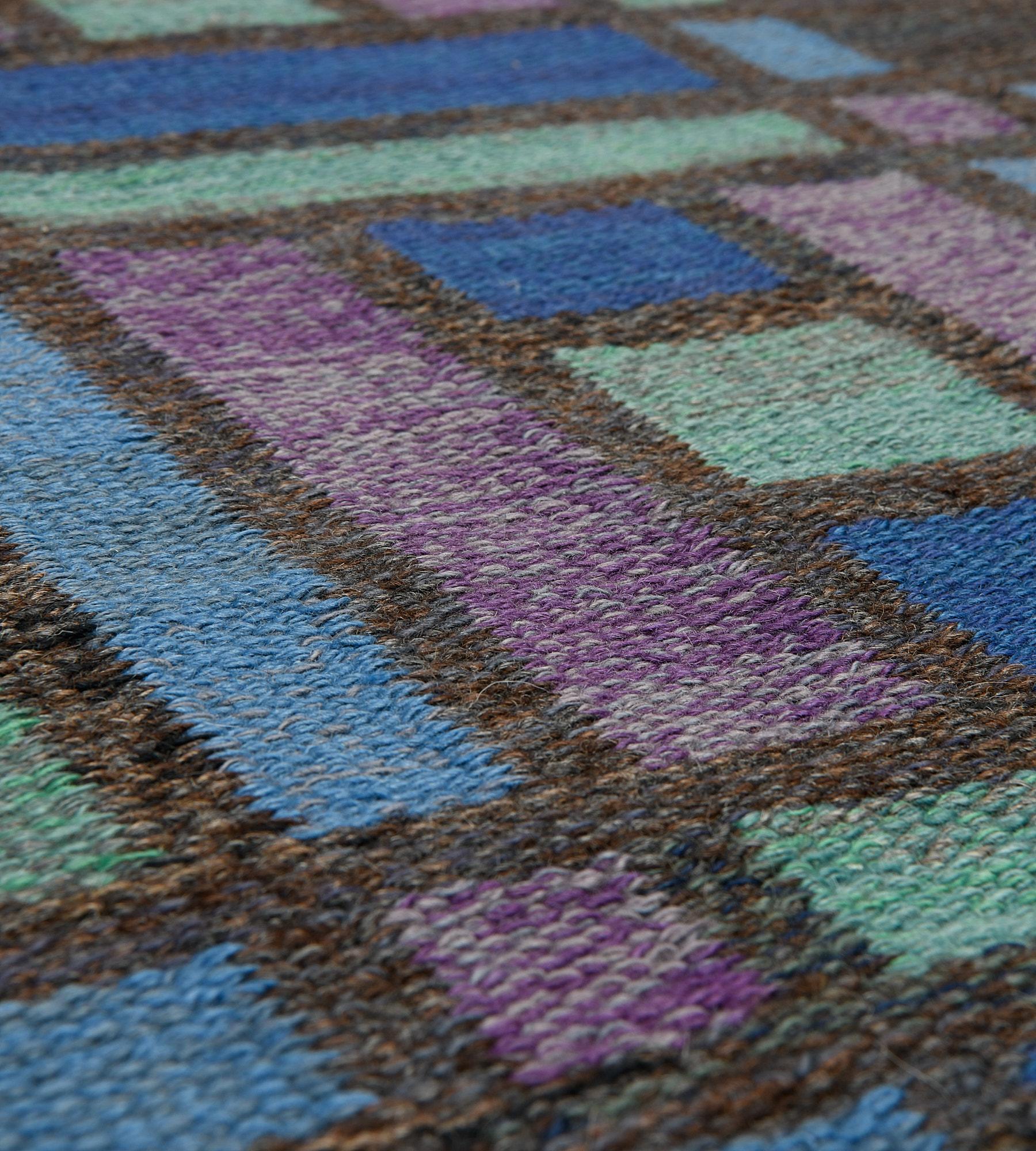 Mid-century Swedish Flatweave Rug Signed by Judith Johansson In Excellent Condition For Sale In West Hollywood, CA