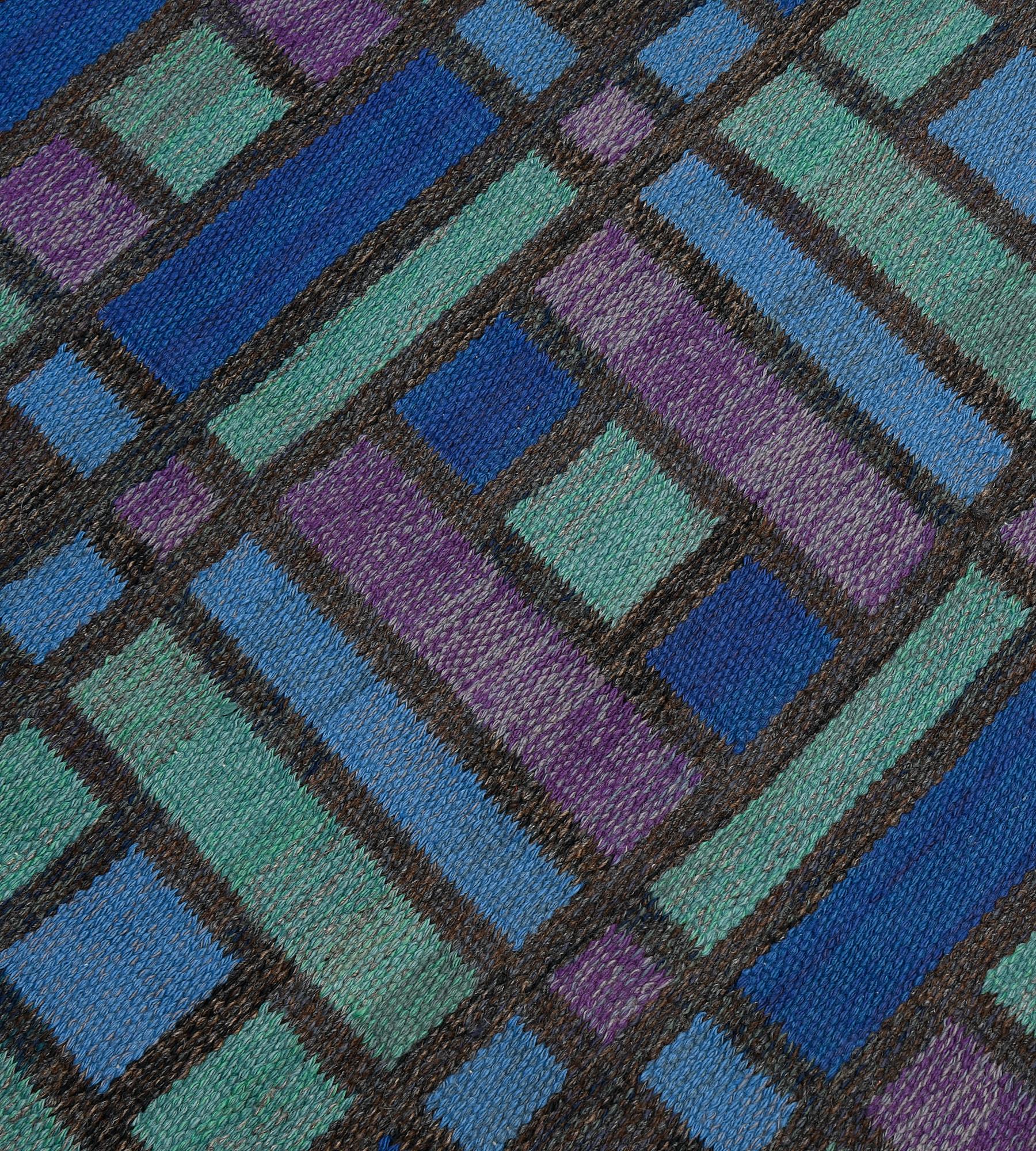 Mid-century Swedish Flatweave Rug Signed by Judith Johansson For Sale 1