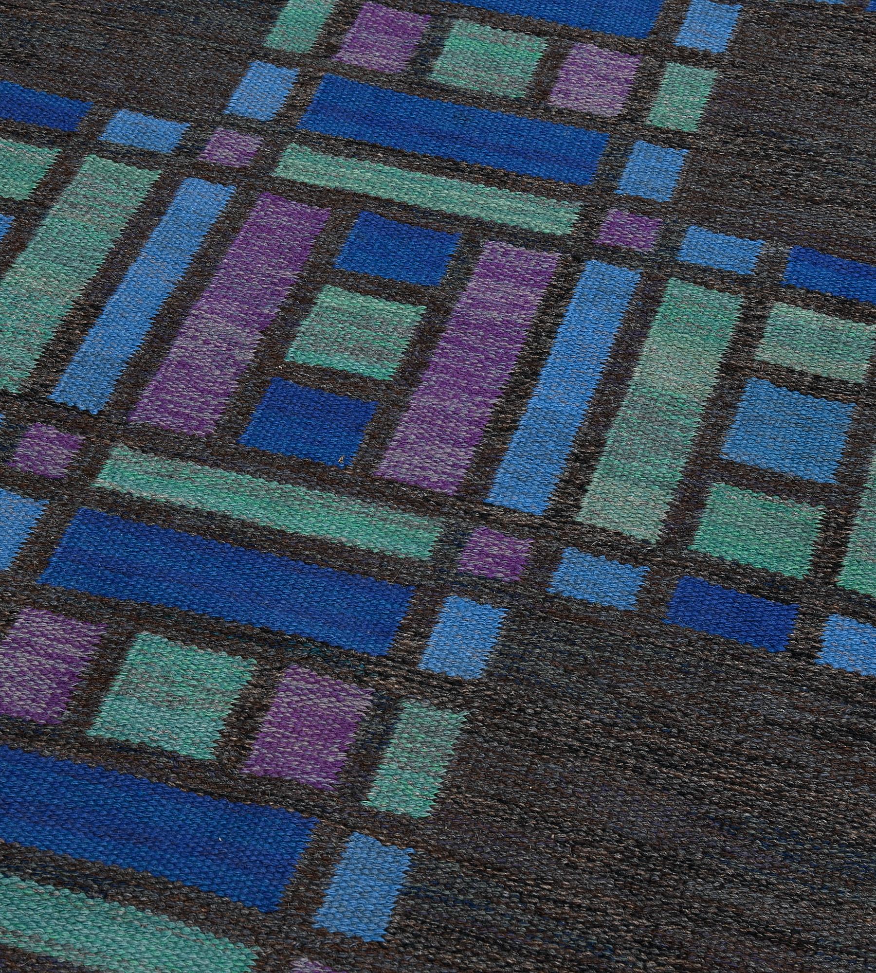 Mid-century Swedish Flatweave Rug Signed by Judith Johansson For Sale 2