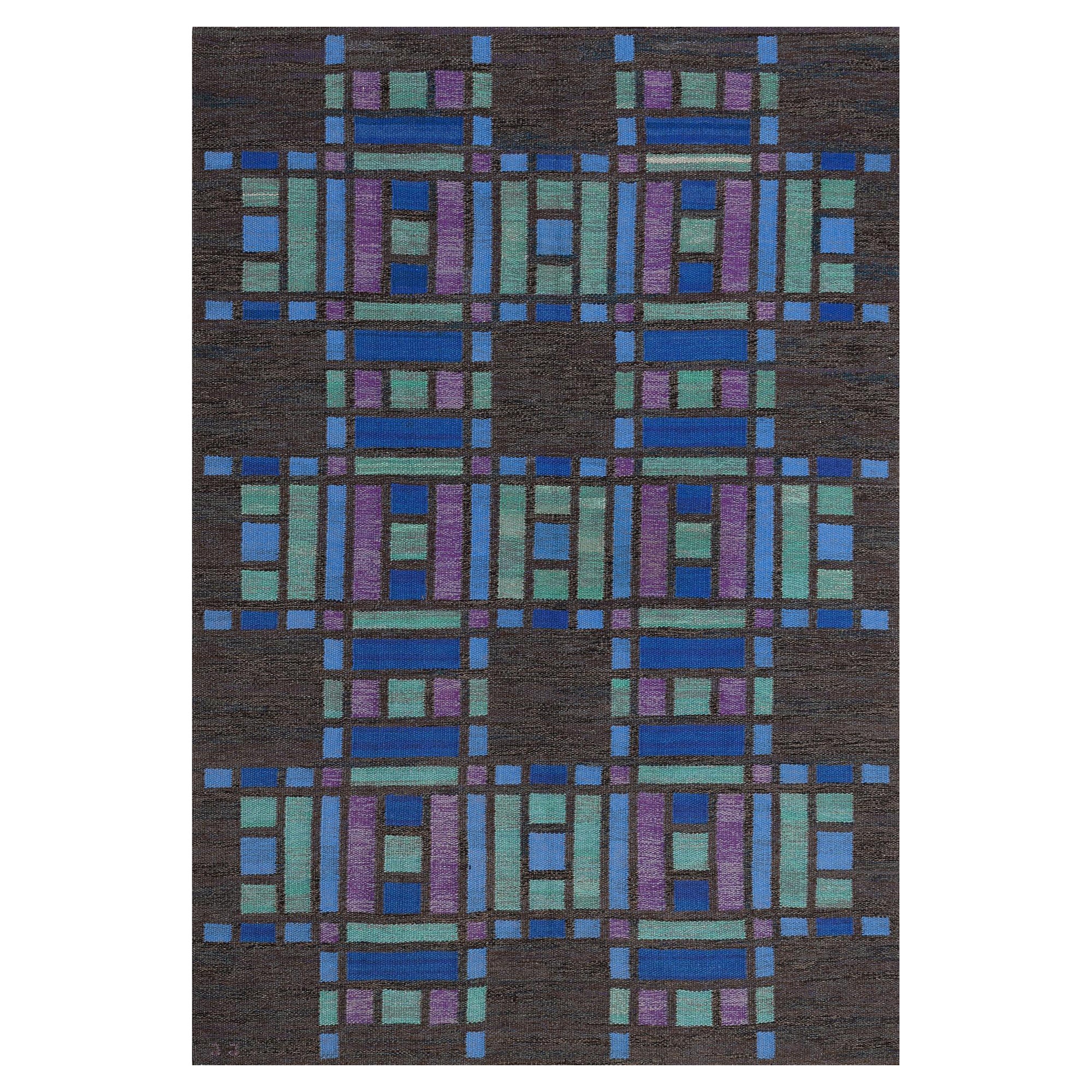 Tapis suédois tissé à plat du milieu du siècle dernier signé par Judith Johansson