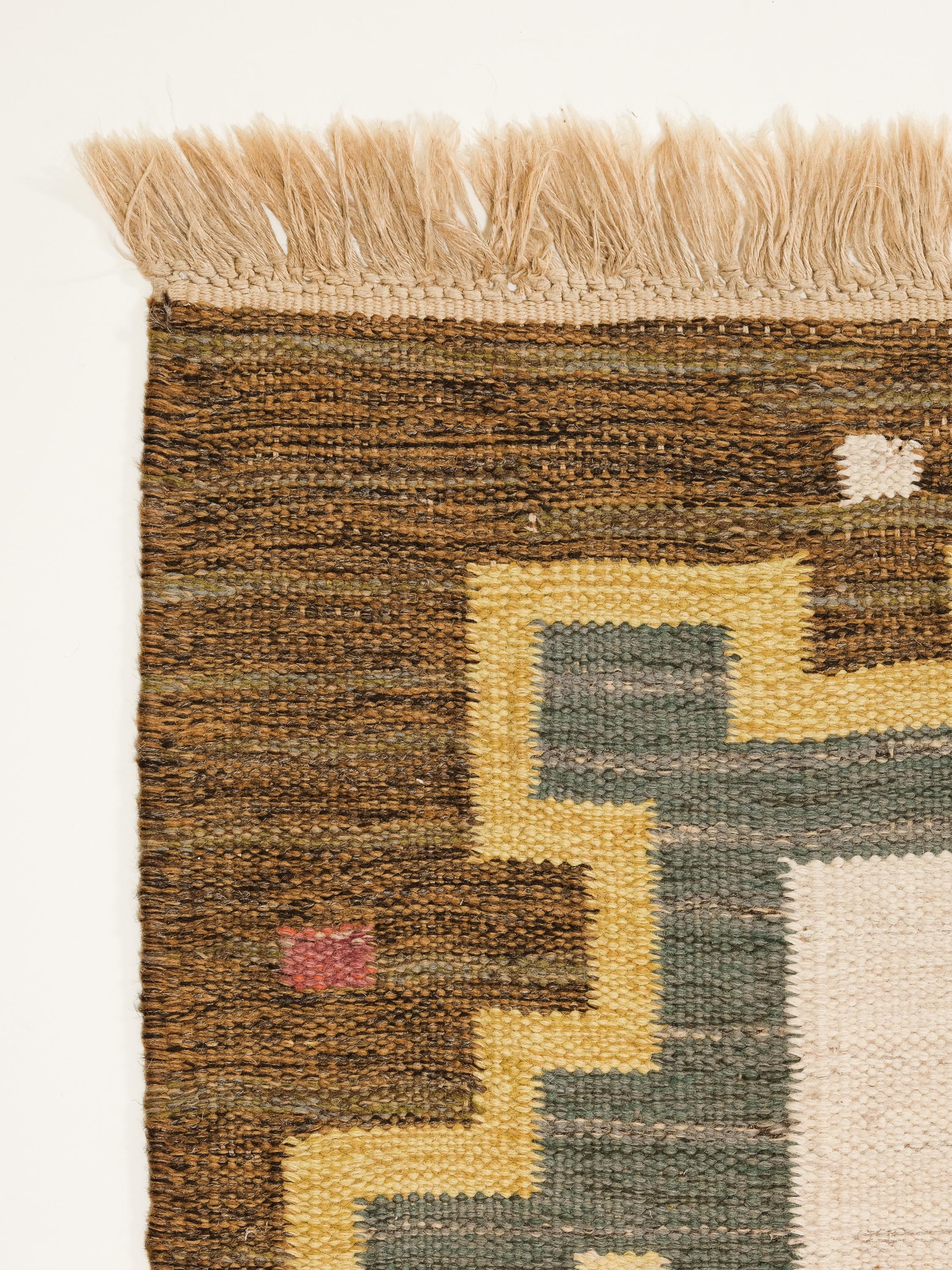 Mid-Century Swedish Flatweave Wool Rug In Good Condition For Sale In Karis, Nyland