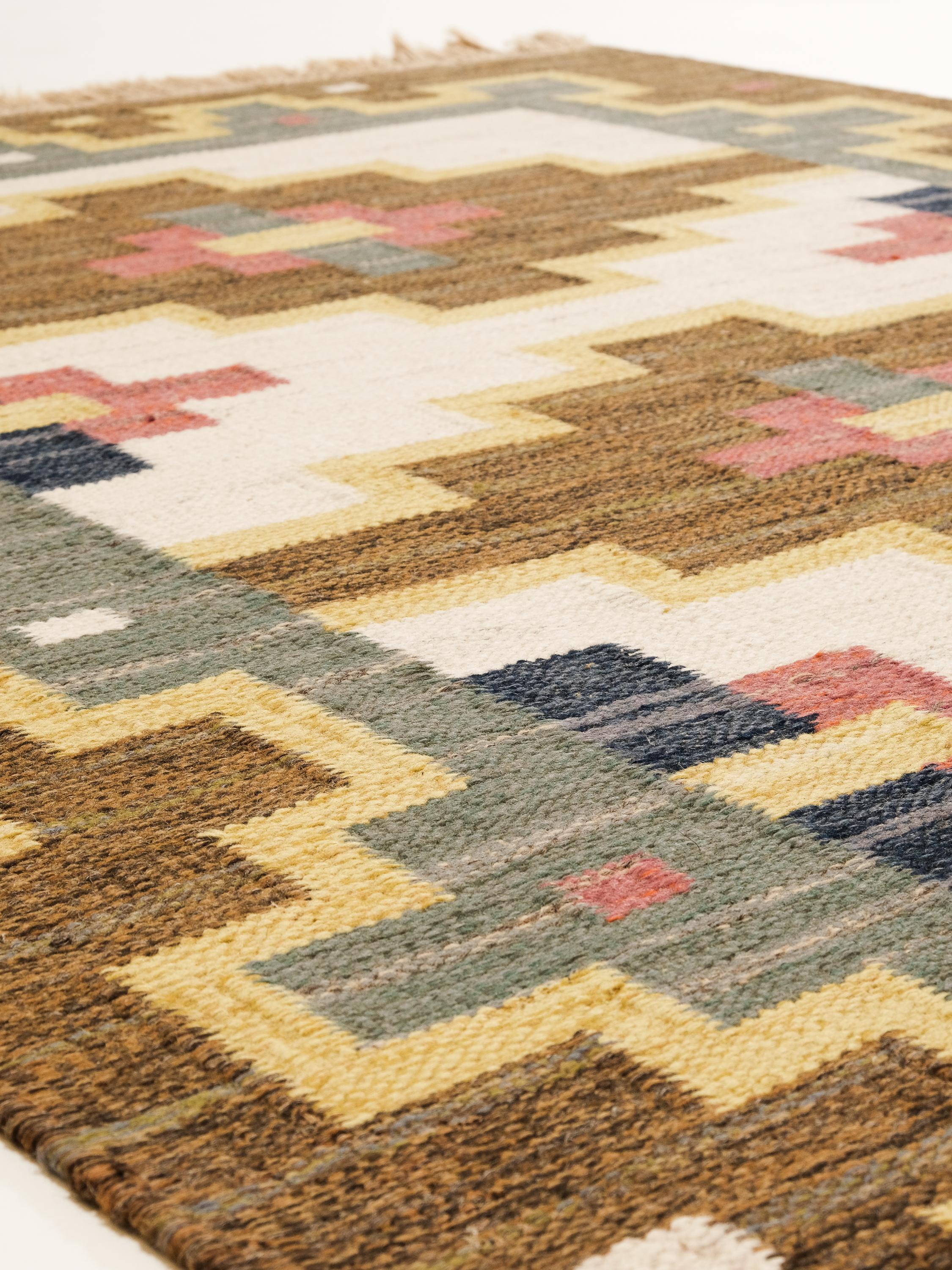 Mid-20th Century Mid-Century Swedish Flatweave Wool Rug For Sale