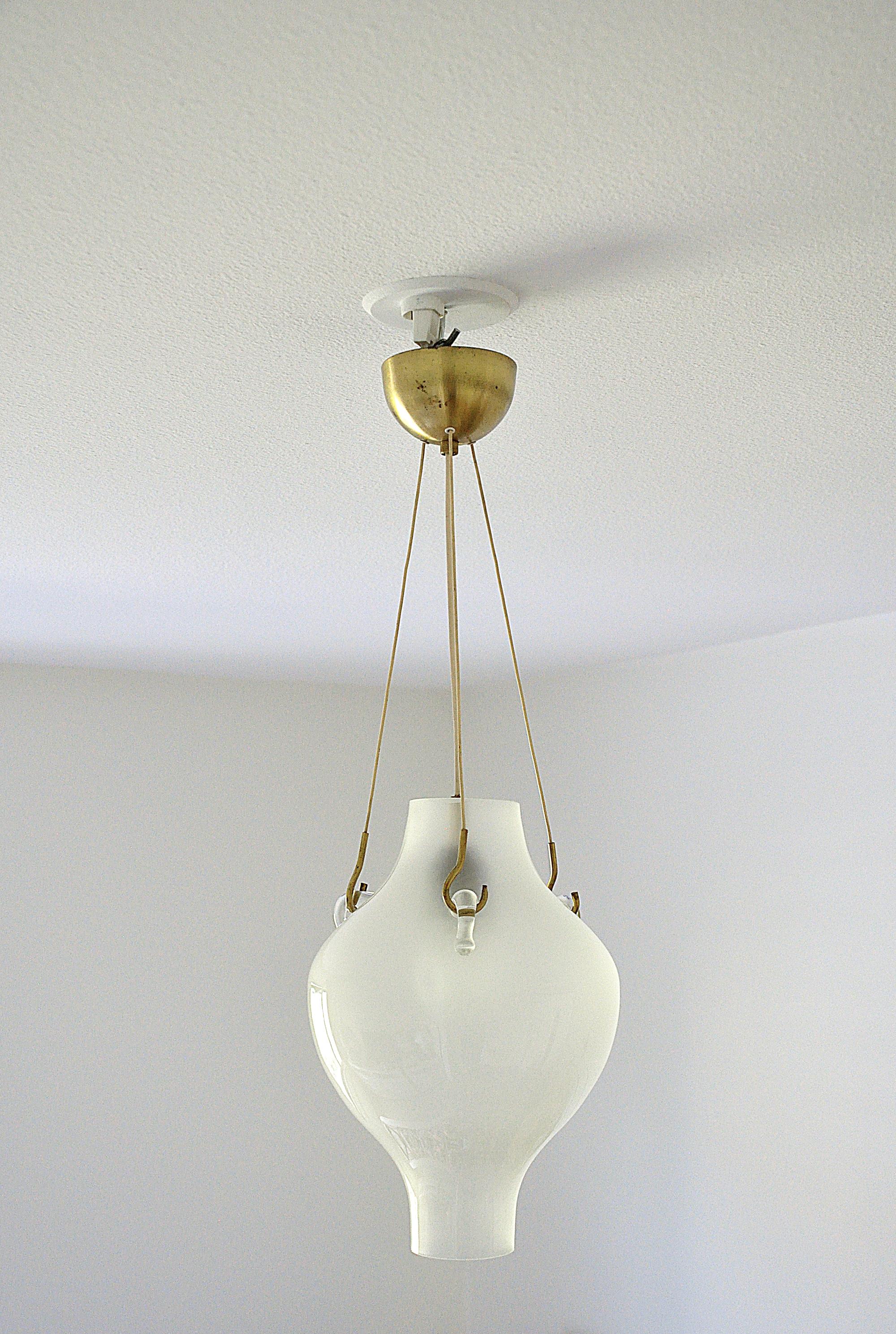 Beautiful, rare, Swedish mid-century glass & brass ceiling light, ca 1940s.
Possibly by Flygsfors.
 