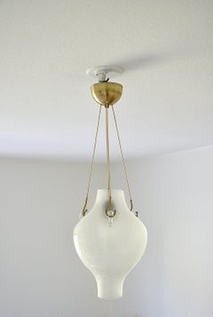 Mid-Century Swedish Glass and Brass Ceiling Lamp