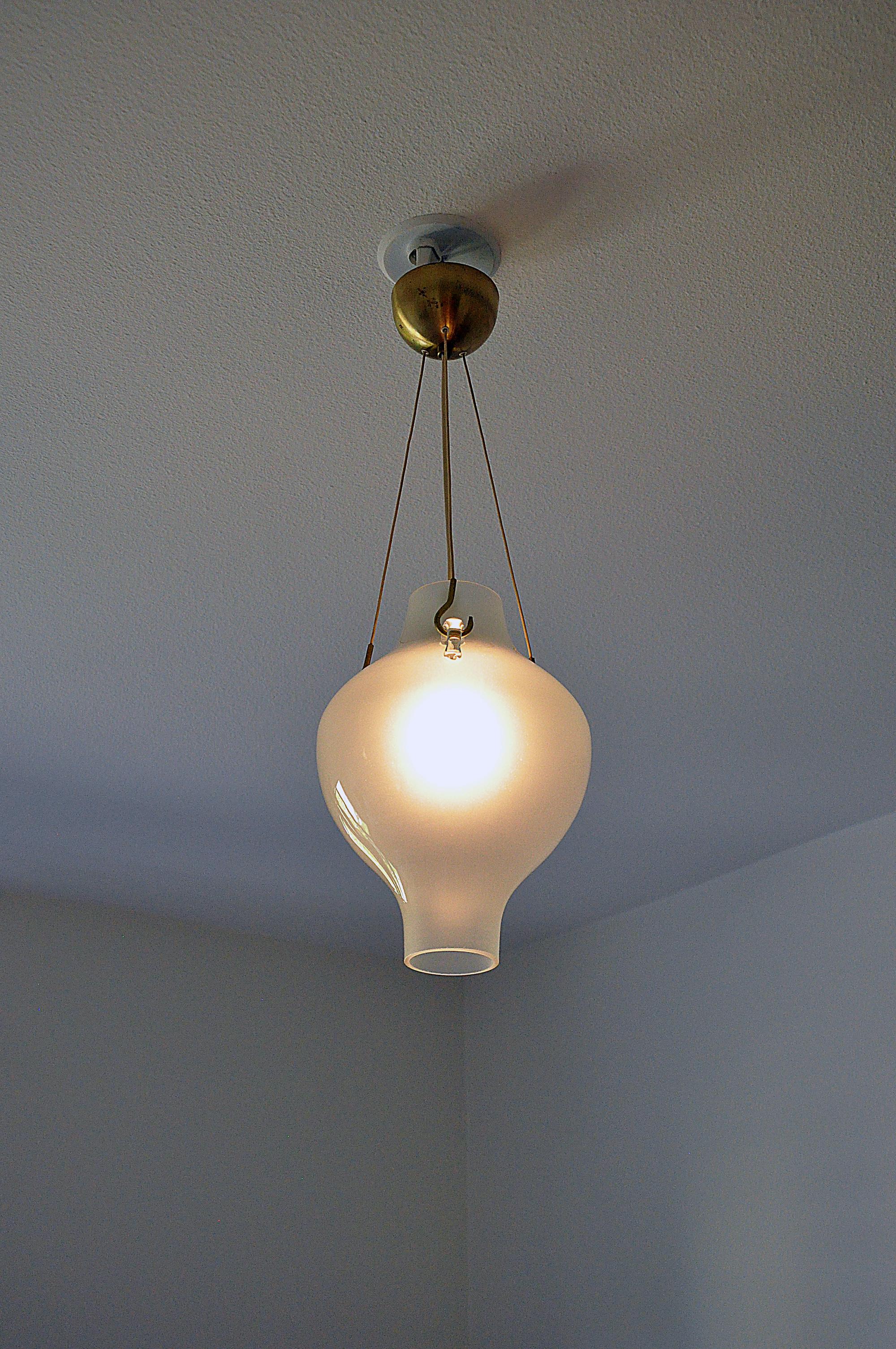 Mid-20th Century Mid-Century Swedish Glass and Brass Ceiling Lamp For Sale