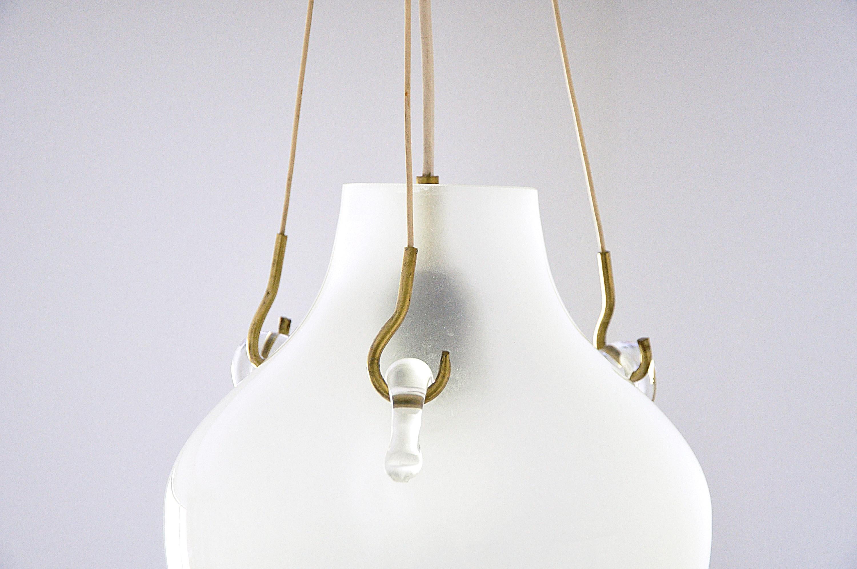 Mid-Century Swedish Glass and Brass Ceiling Lamp For Sale 1