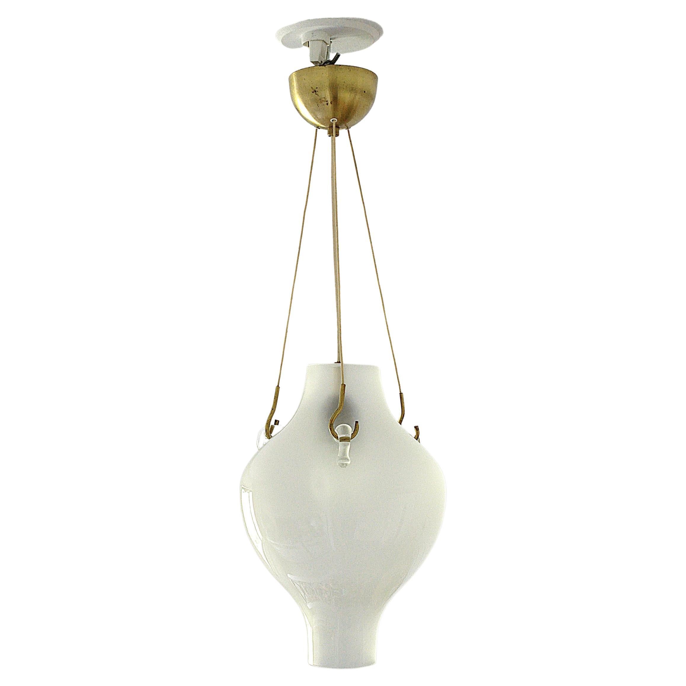 Mid-Century Swedish Glass and Brass Ceiling Lamp For Sale