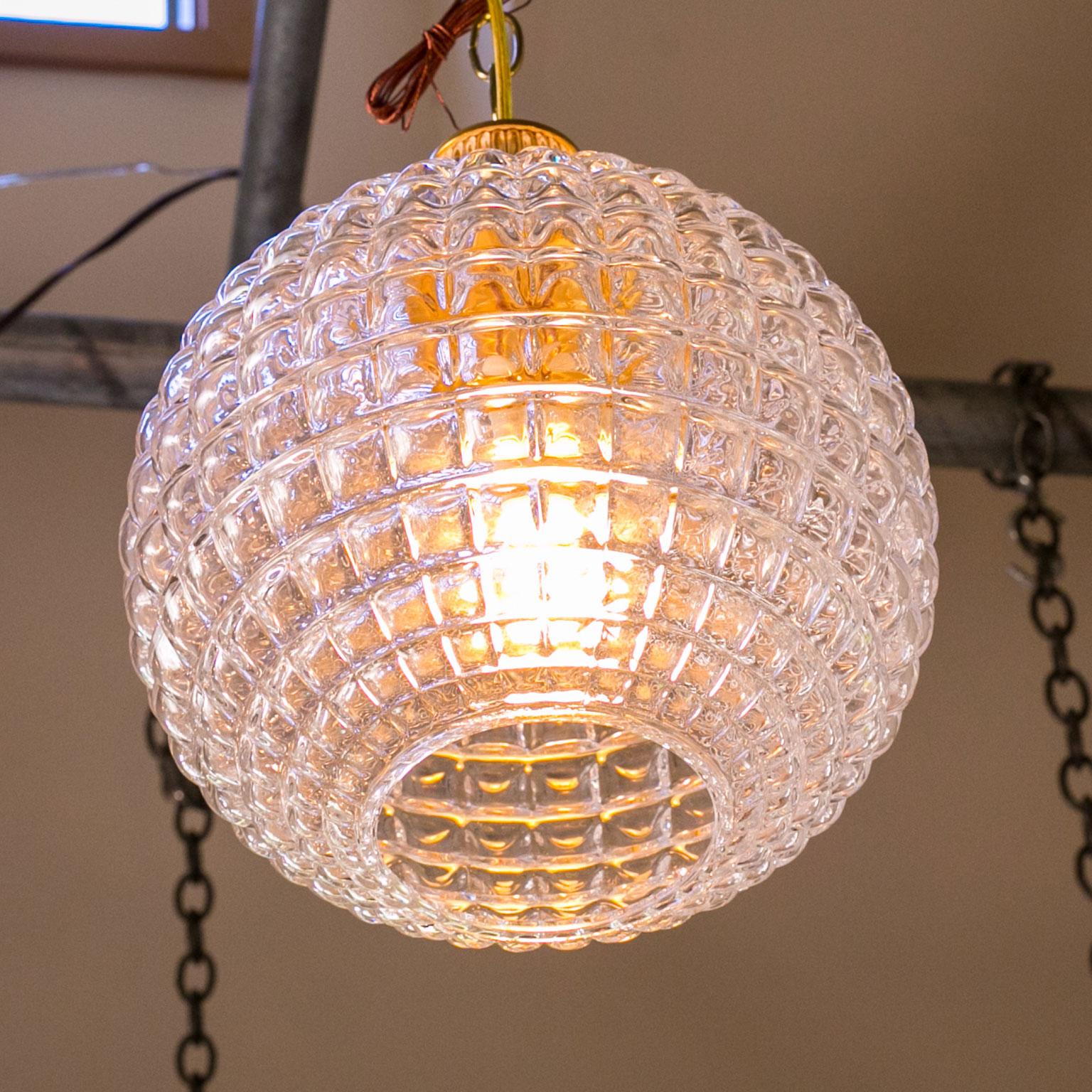 Mid-century Swedish Glass Pendant of Heavy Pressed Glass For Sale 3
