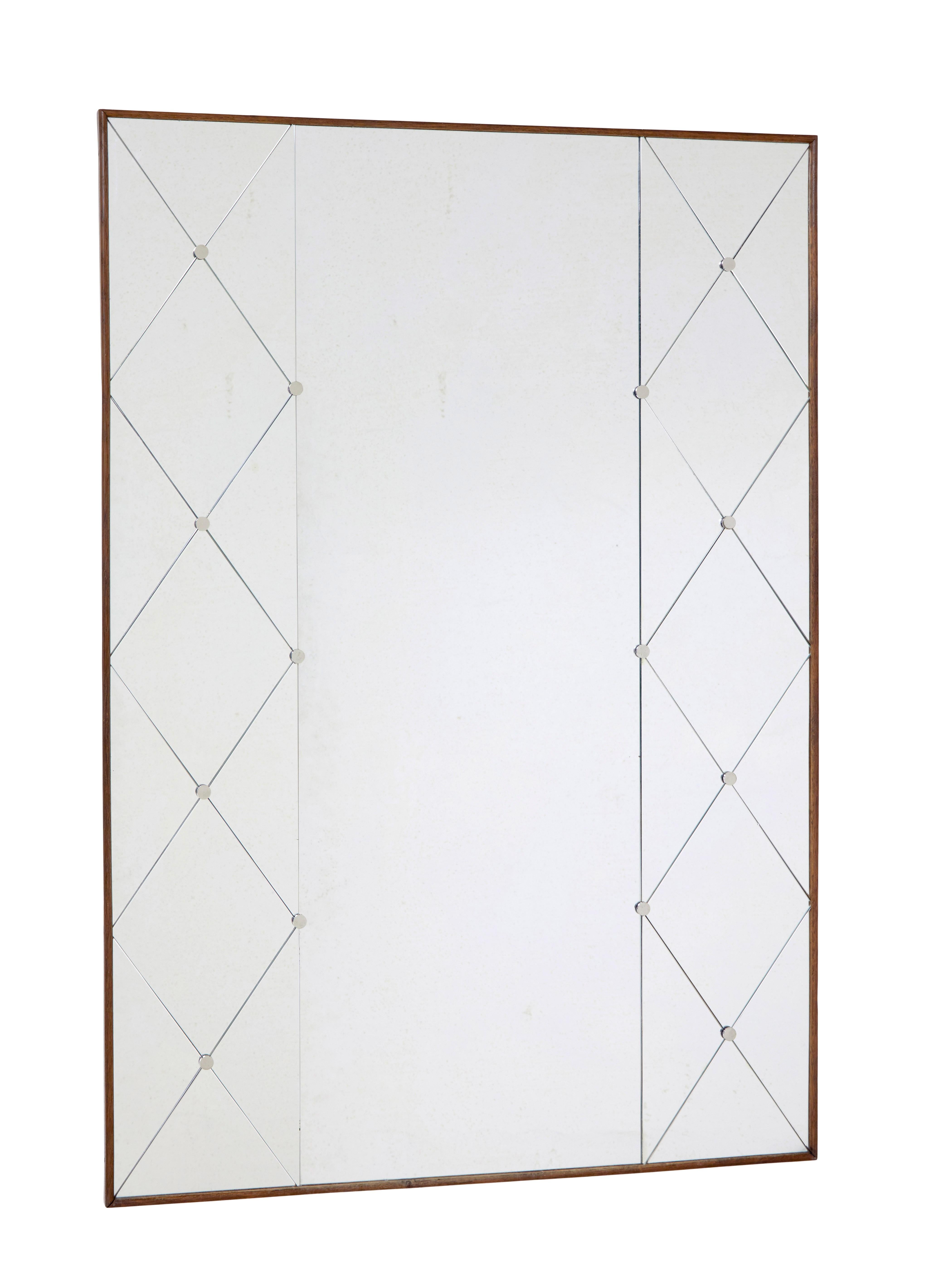 Glazed Mid century Swedish harlequin mirror in oak frame