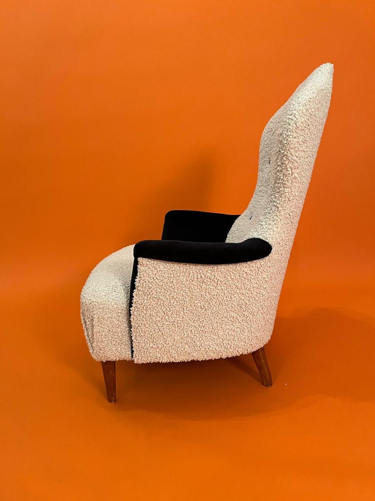 Midcentury, Swedish HighBack Lounge Chair with New Upholstery Bouclé