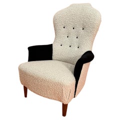 Midcentury, Swedish High-Back Lounge Chair with New Upholstery Bouclé off White Midcentury, Swedish High-Back Lounge Chair with New Upholstery Bouclé off White