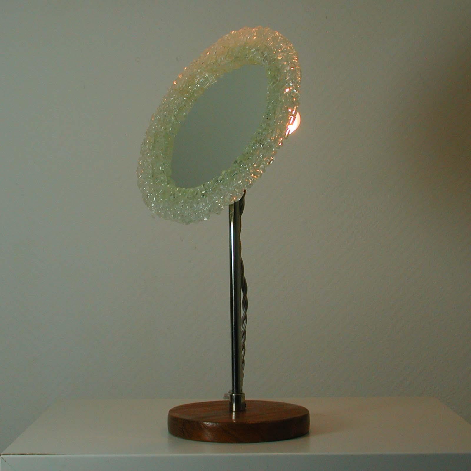 Miroir de table suédois rétroéclairé en acrylique et teck avec verre glacé, années 1960 en vente 6