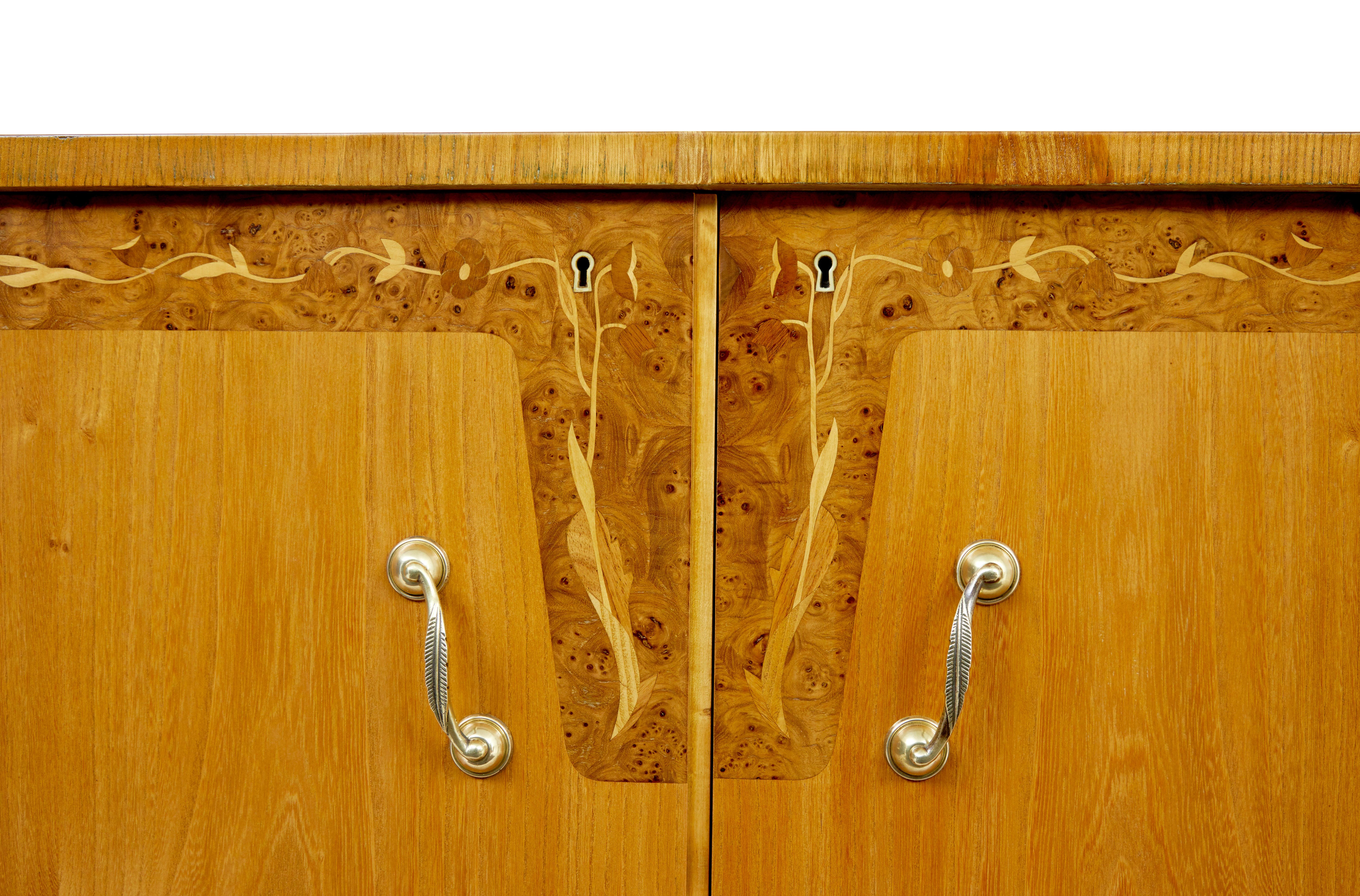 Mid century Swedish inlaid elm sideboard For Sale 1