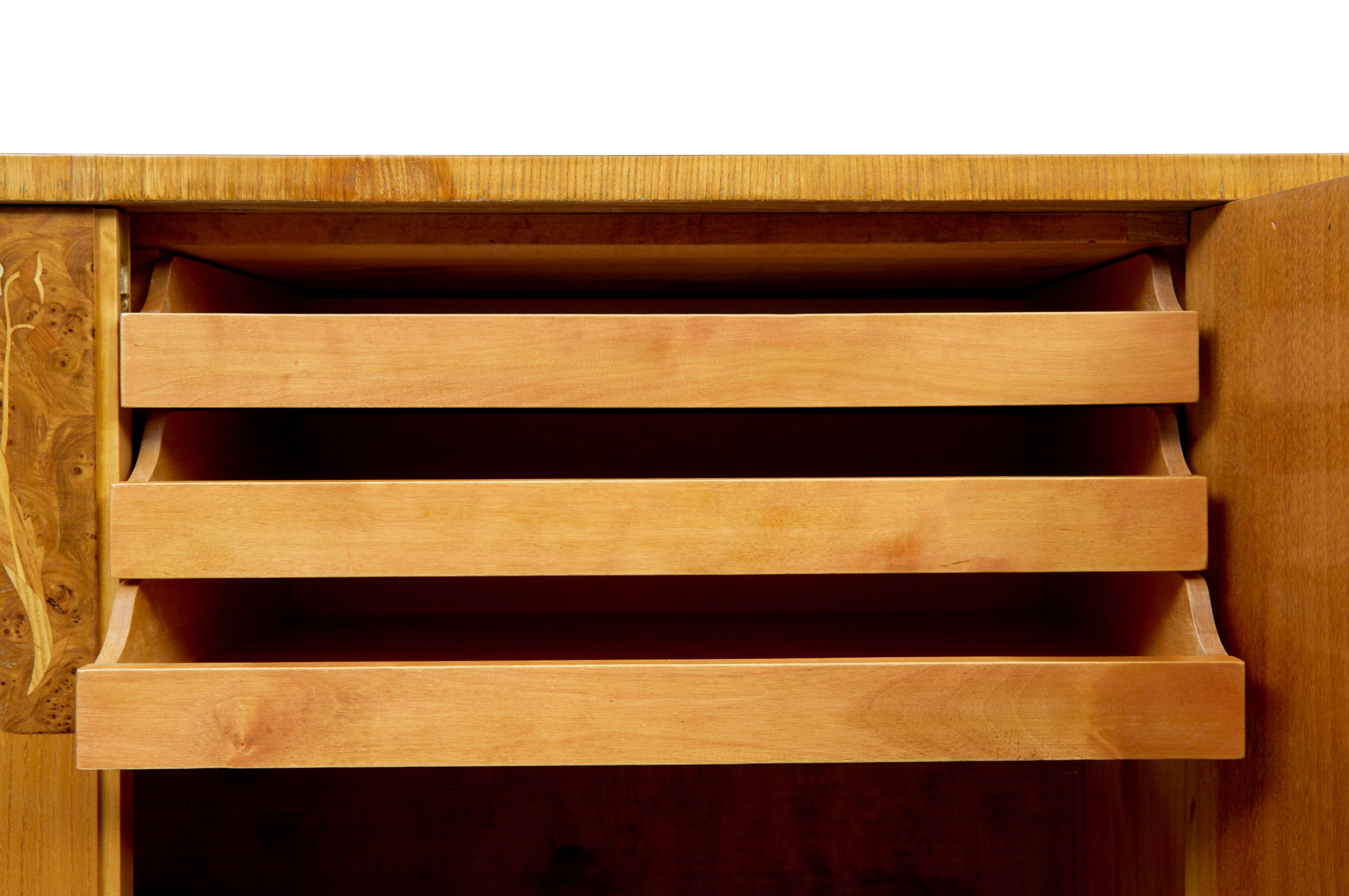 Mid century Swedish inlaid elm sideboard For Sale 2