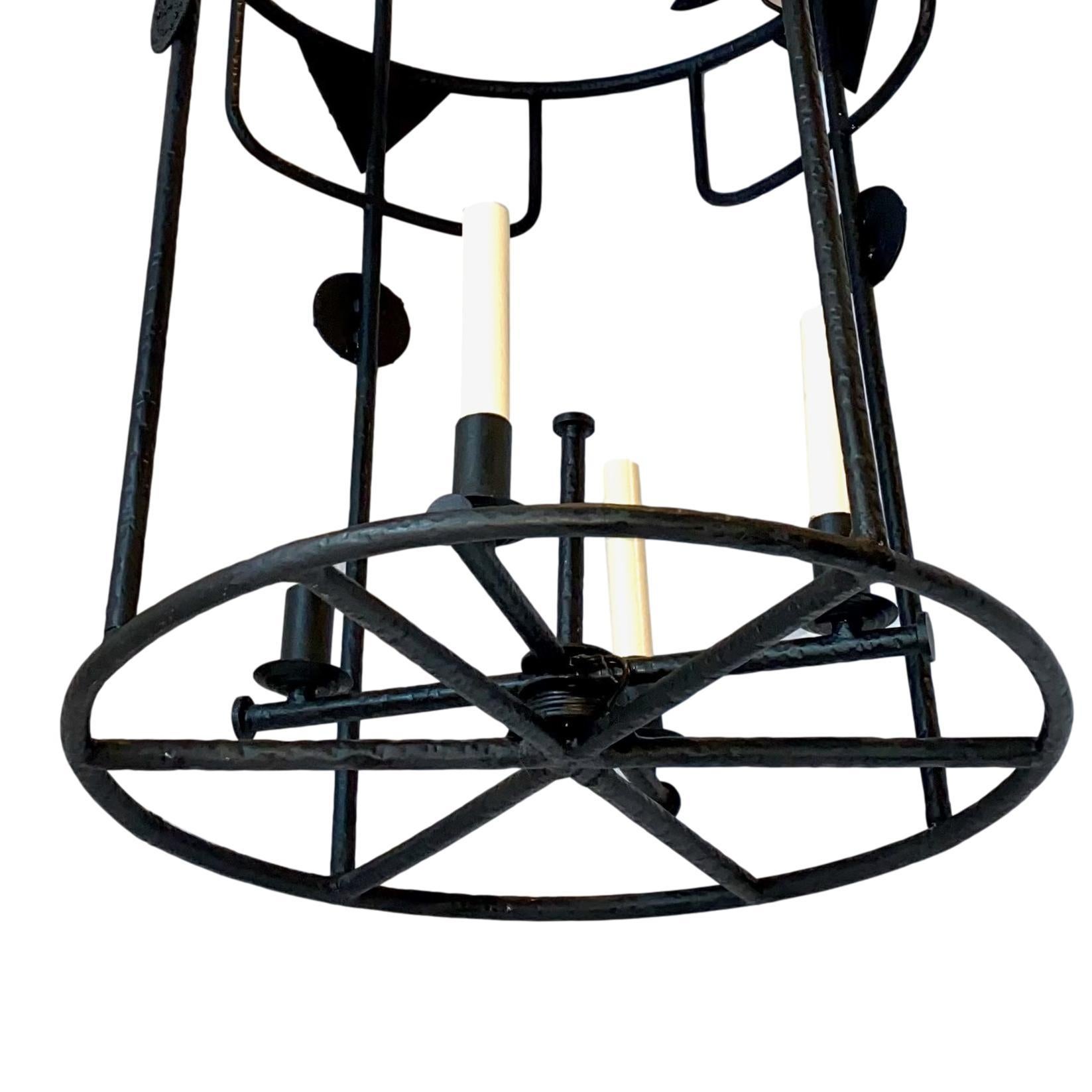 Midcentury Swedish Iron Lantern In Good Condition For Sale In New York, NY