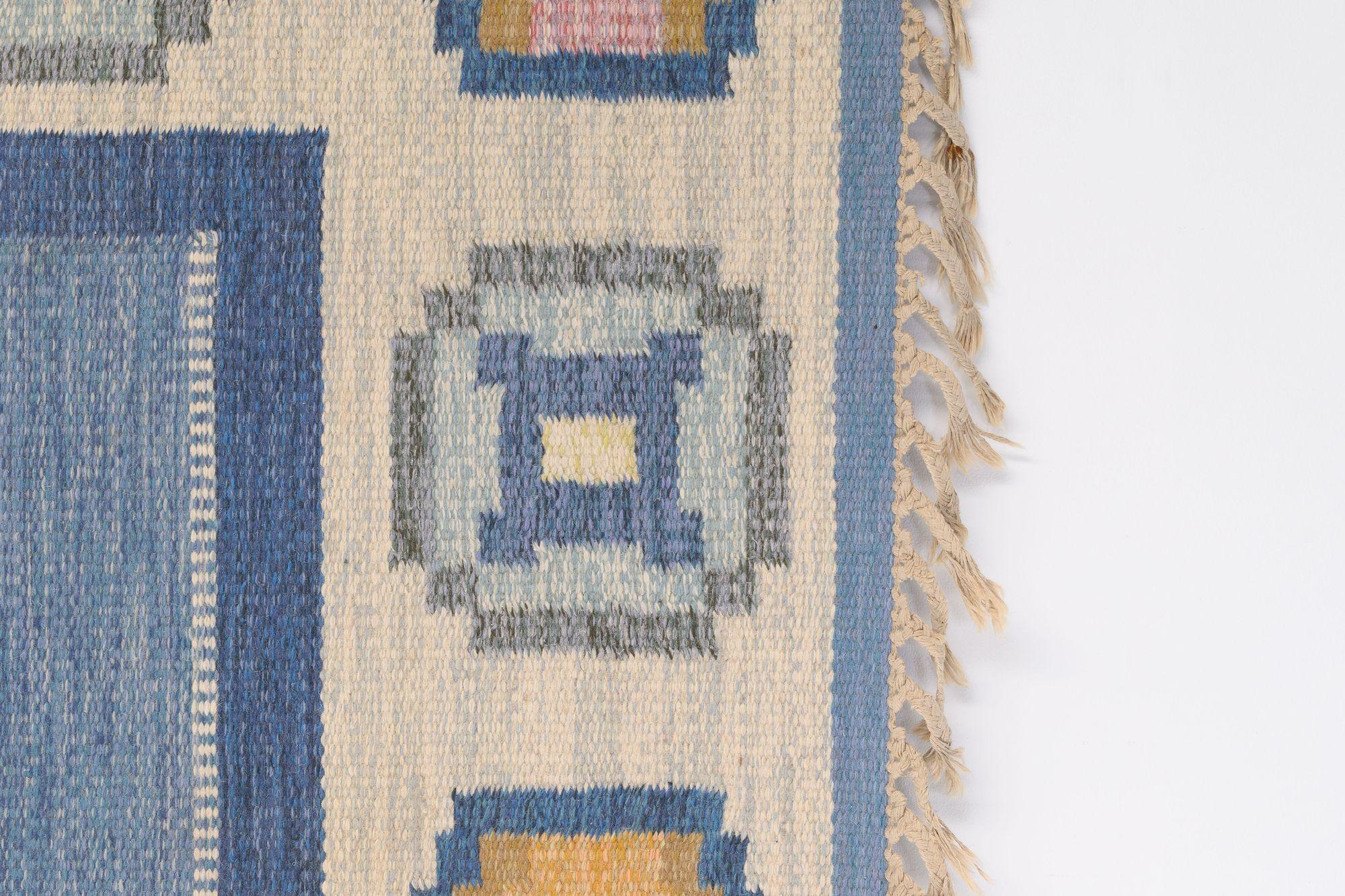 Wool Mid-Century Swedish Kilim by Ingegerd Silow For Sale