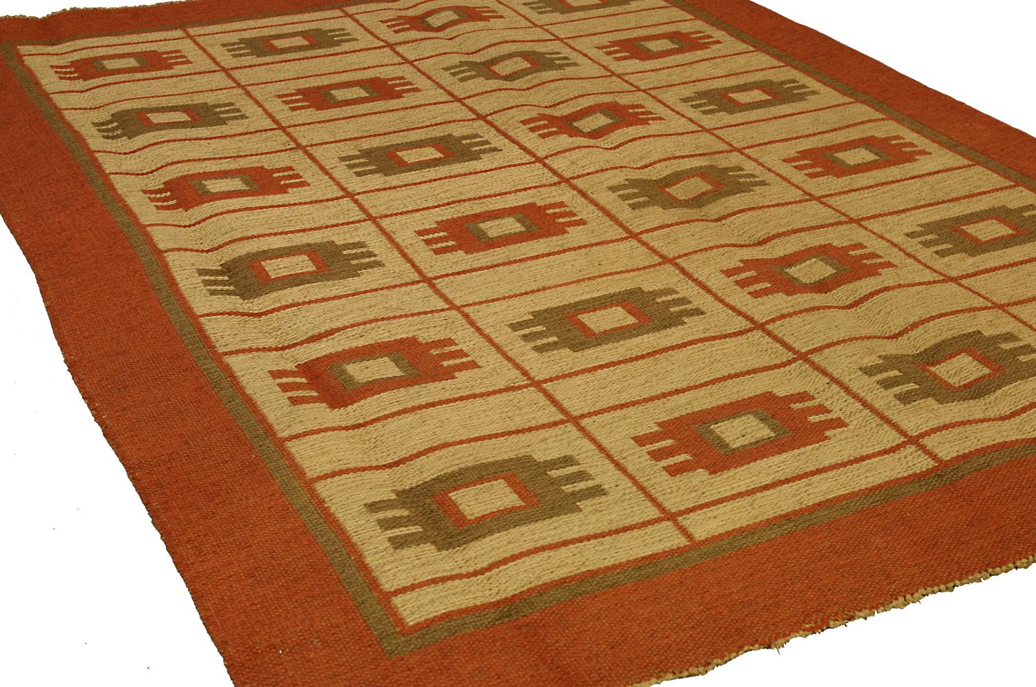 Hand-Crafted Swedish Kilim Mid-century Double Face For Sale