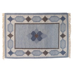 Mid-Century Swedish Kilim in Blues and Browns