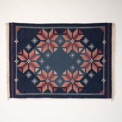 Mid-Century Swedish Kilim in Navy and Pink