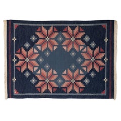 Mid-Century Swedish Kilim in Navy and Pink
