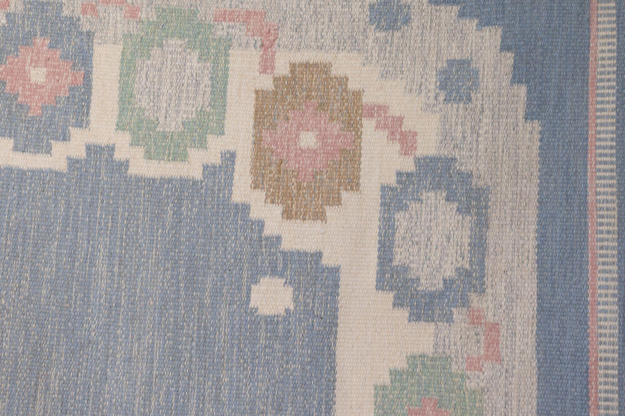 Mid-Century Modern Mid-Century Swedish Kilim in Pale Blue Tones For Sale