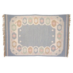 Mid-Century Swedish Kilim in Pale Blue Tones