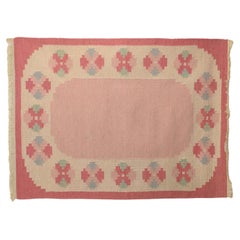 Schwedischer Kelim aus der Mitte des Jahrhunderts in Rosa und Creme