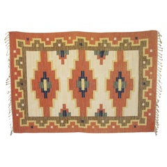 Mid-Century Swedish Kilim in Tones of Red and Cream