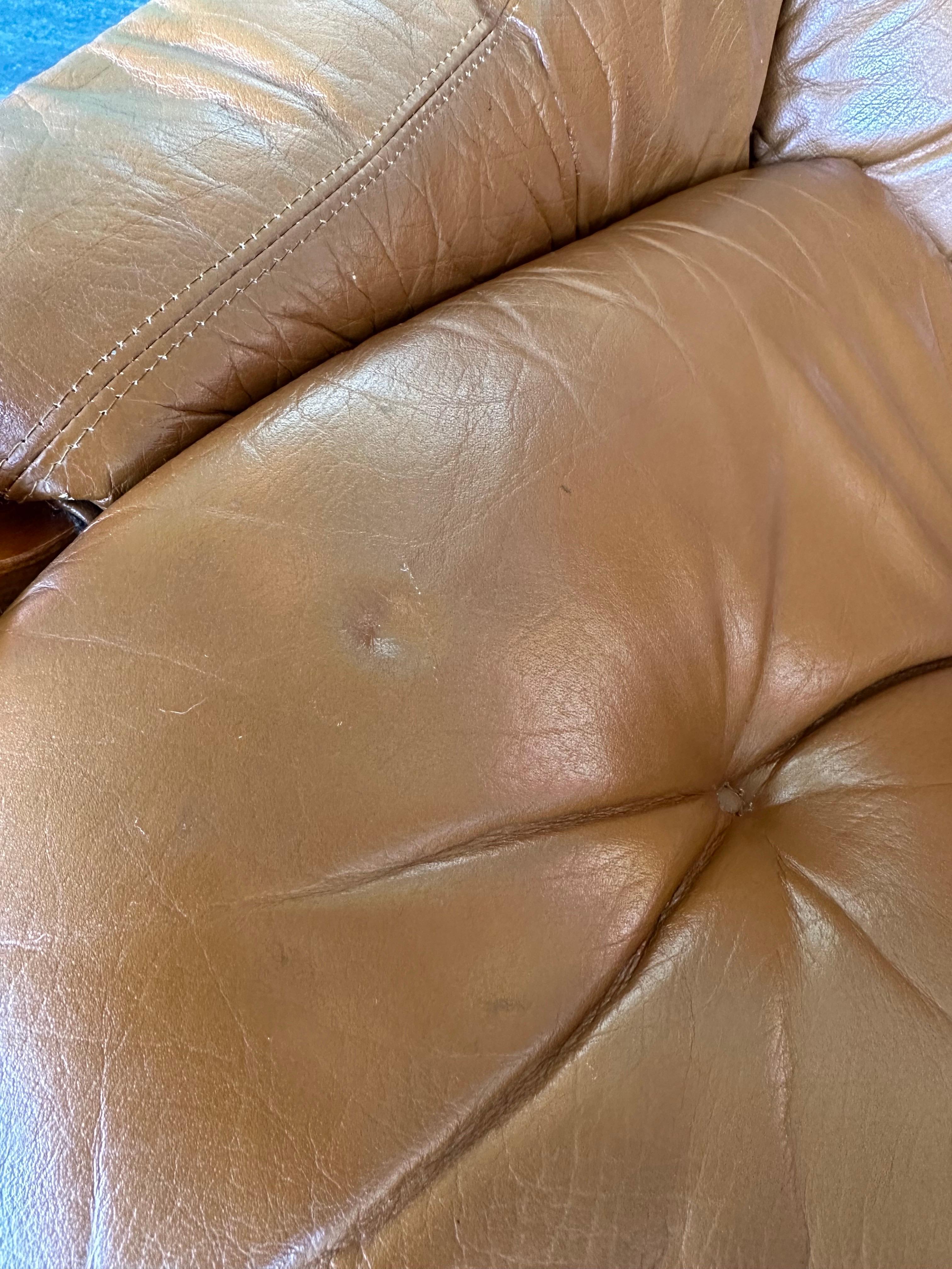Mid Century Swedish Kroken Teak and Caramel Leather Lounge and Ottoman Set 5