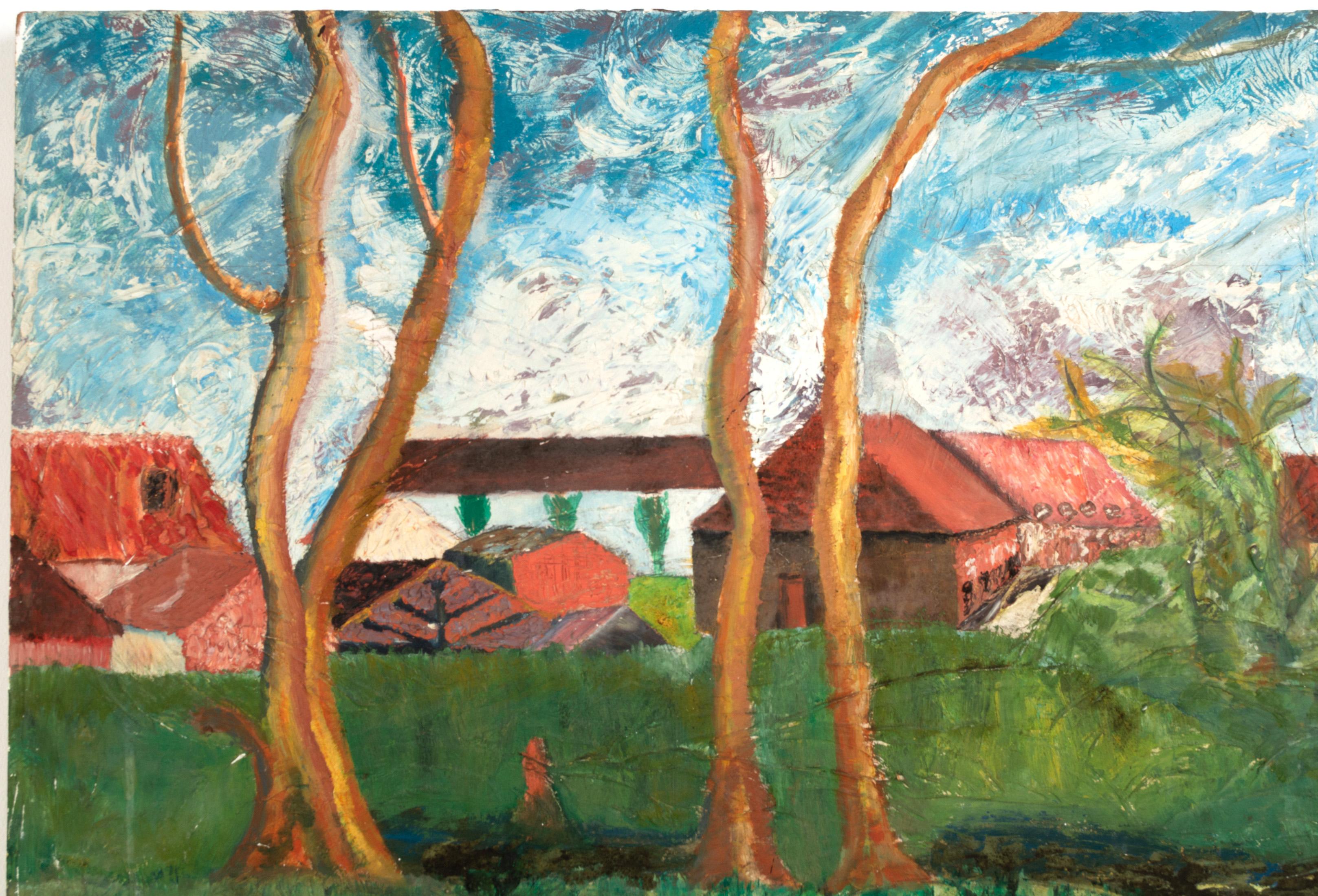 Mid-Century Modern Mid-Century Swedish Landscape Post-Impressionist Oil on Board C.1950 For Sale