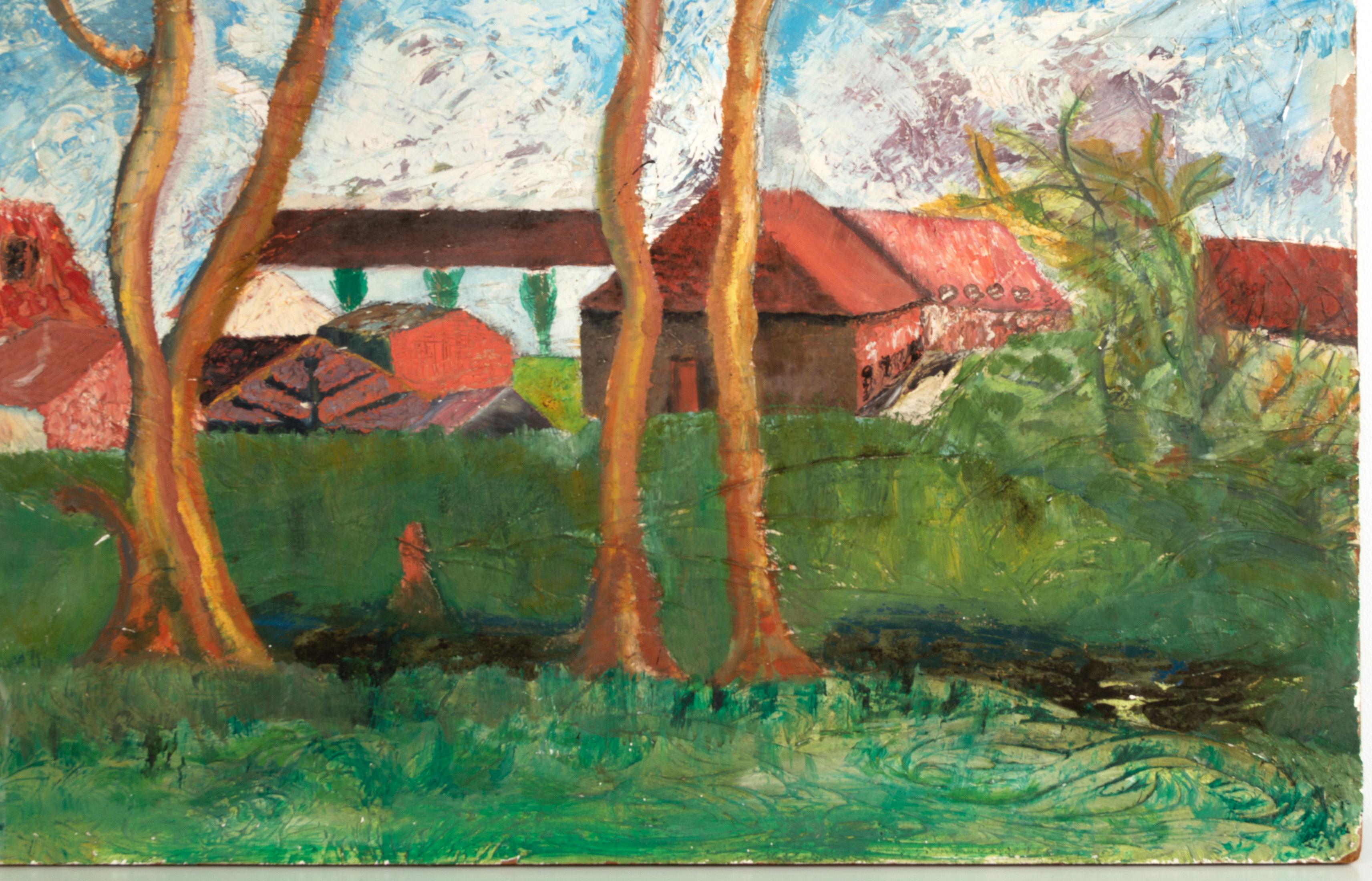 Mid-Century Swedish Landscape Post-Impressionist Oil on Board C.1950 In Good Condition For Sale In London, GB
