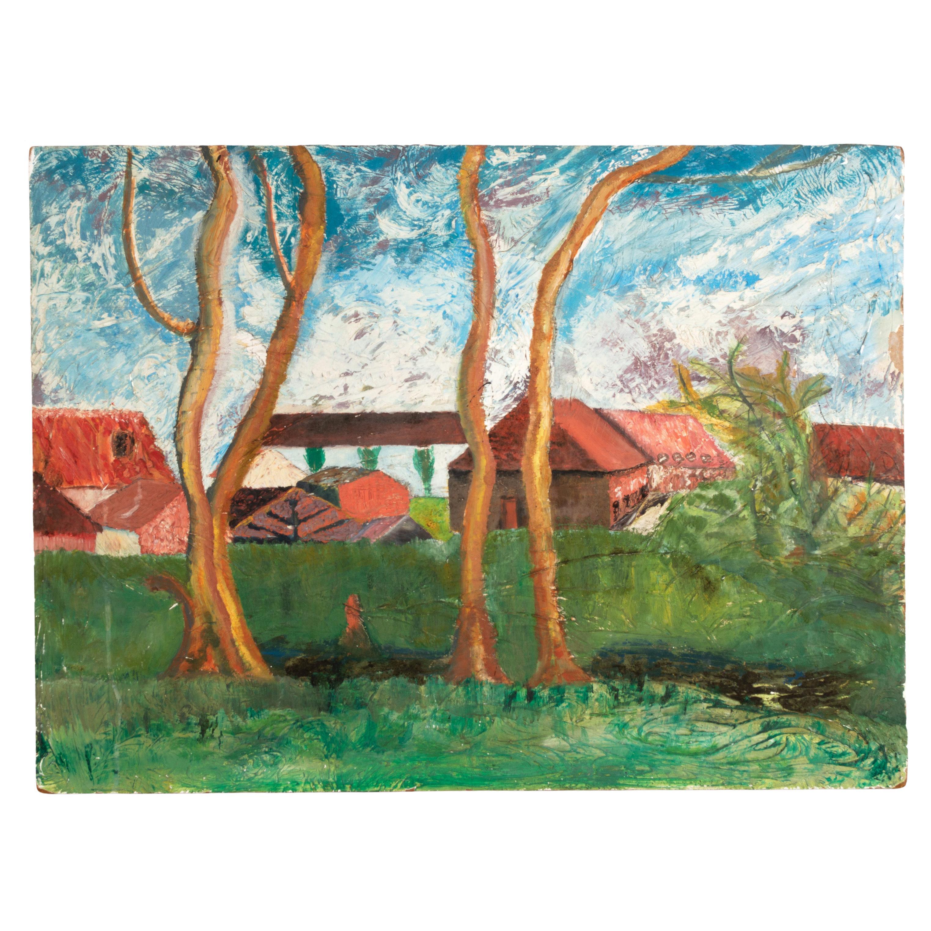 Mid-Century Swedish Landscape Post-Impressionist Oil on Board C.1950 For Sale