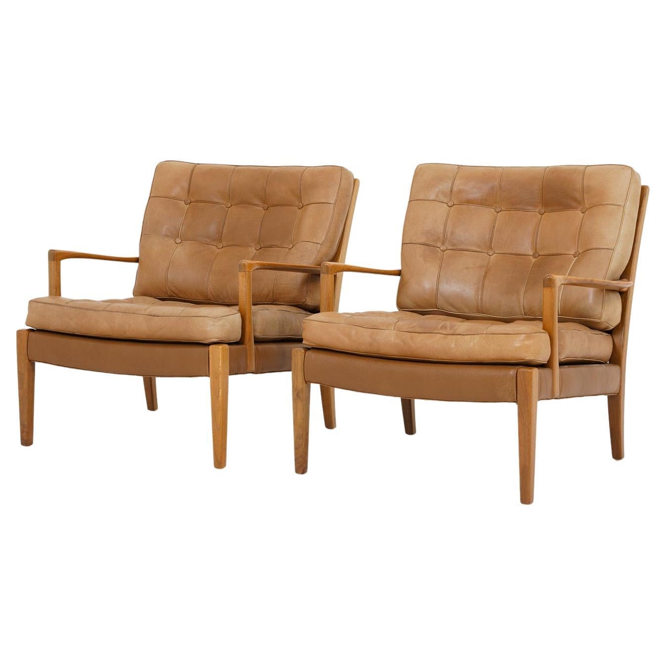 Midcentury Swedish Lounge Chairs "Löven" by Arne Norell For Sale