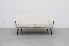 Mid-Century Swedish Cream Loveseat Sofa with Tapered Legs and Curved Arms