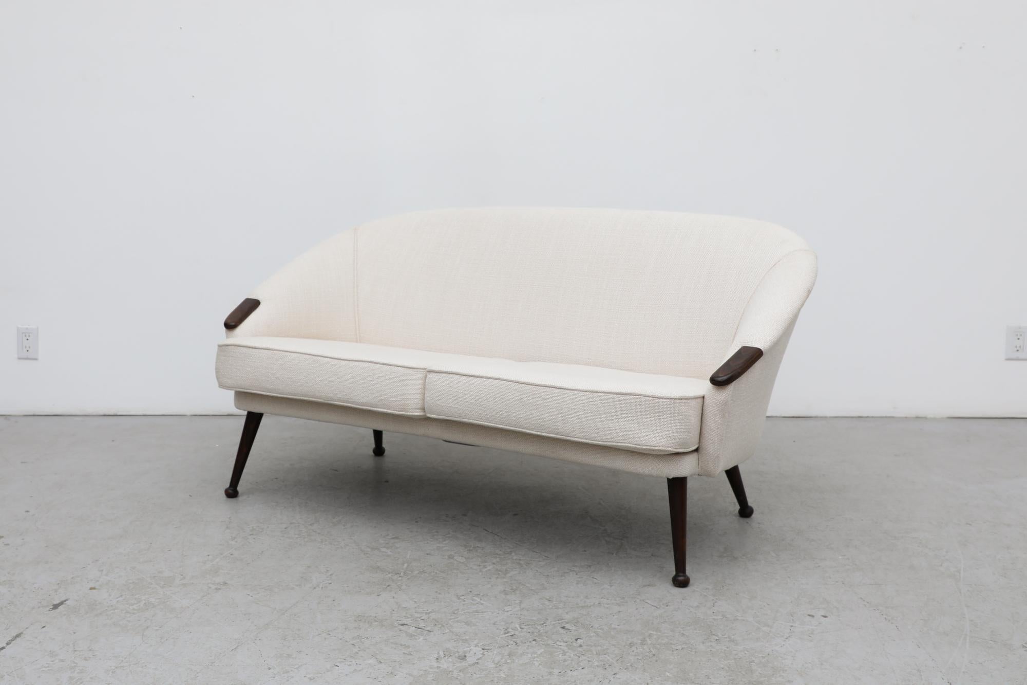 Mid-Century Modern Mid-Century Swedish White Loveseat Sofa w/ Tapered Wood Legs & Small Curved Arms For Sale
