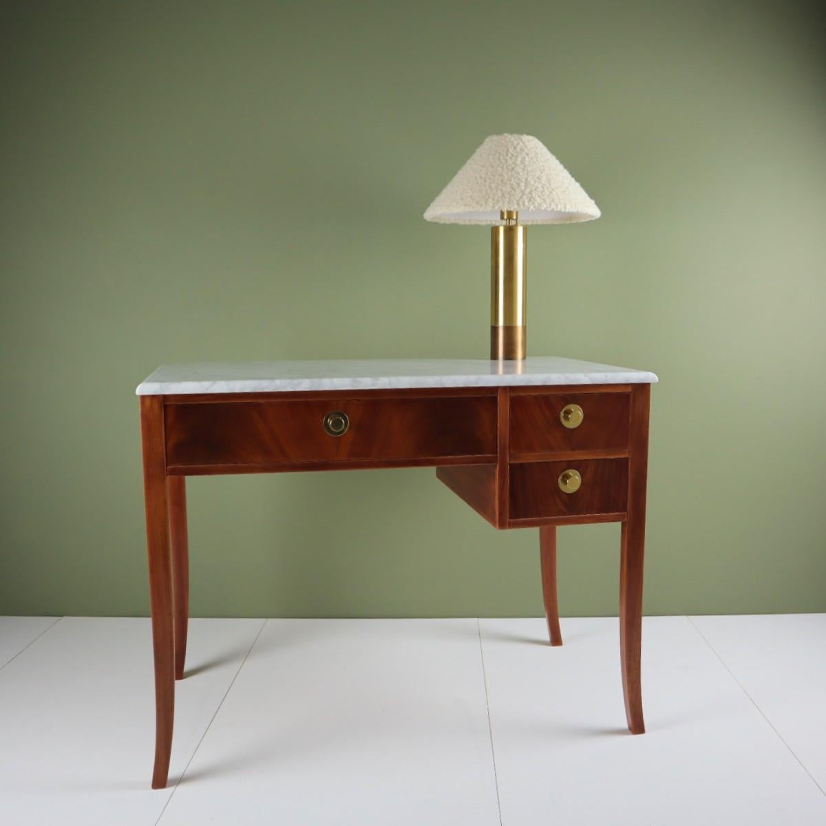 Midcentury Swedish Marble and Mahogany Desk For Sale 5
