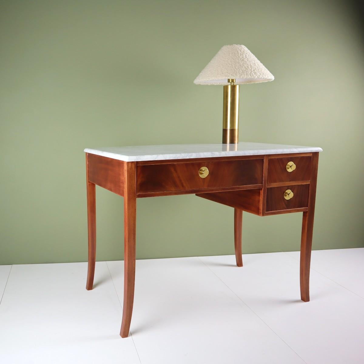 Midcentury Swedish Marble and Mahogany Desk For Sale 6