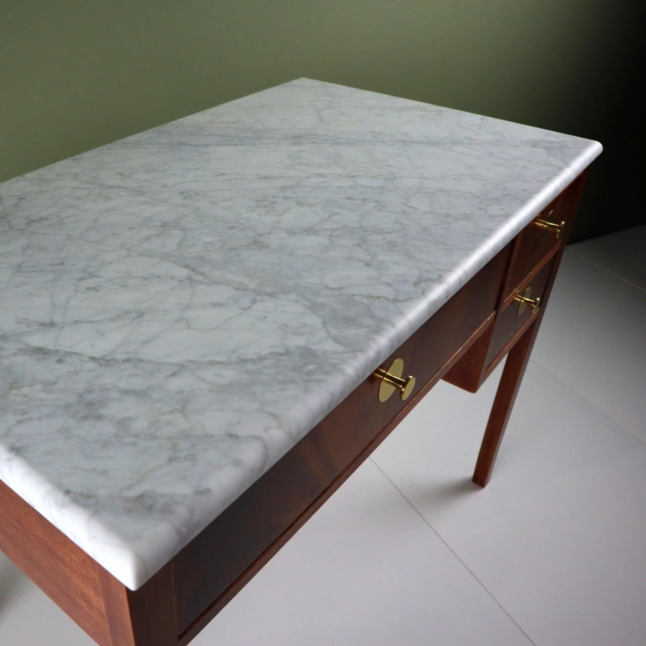 European Midcentury Swedish Marble and Mahogany Desk For Sale