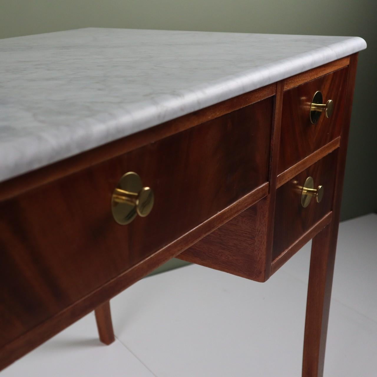 20th Century Midcentury Swedish Marble and Mahogany Desk For Sale