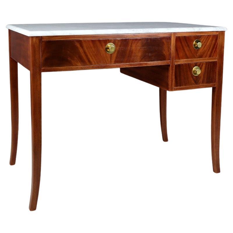 Midcentury Swedish Marble and Mahogany Desk For Sale